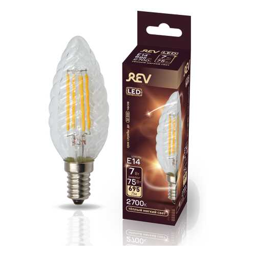 Лампа светодиодная REV FILAMENT свеча витая TC37 E14 7W, 2700K, DECO Premium, теплый свет в Иголочка